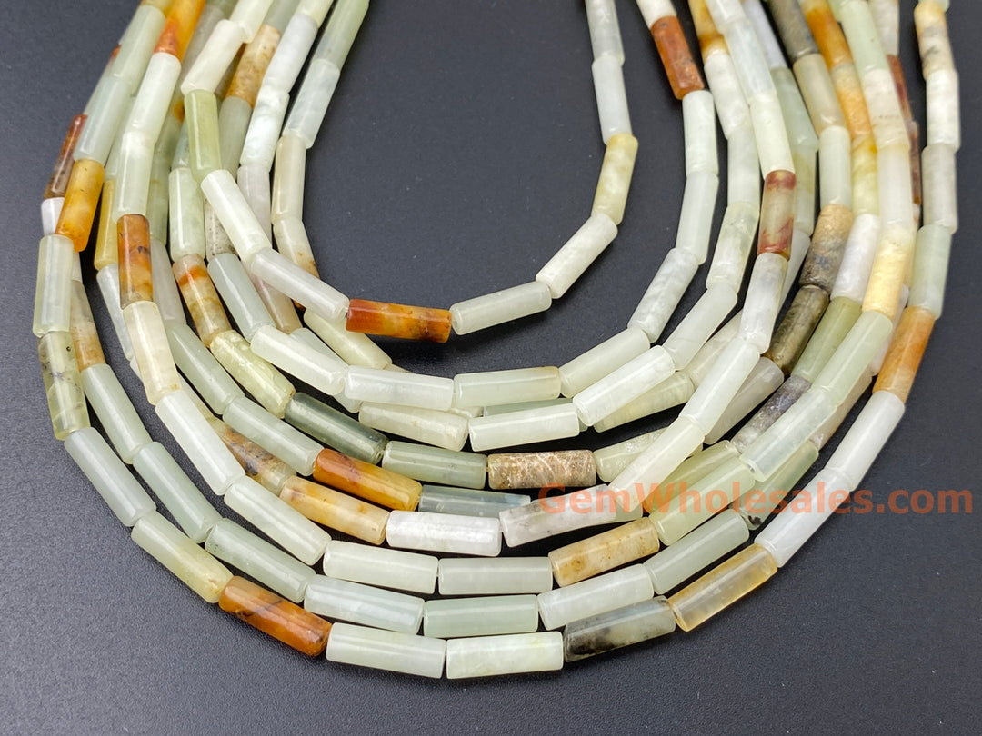 15.5" 4x13mm yellow flower jade Tube beads gemstone