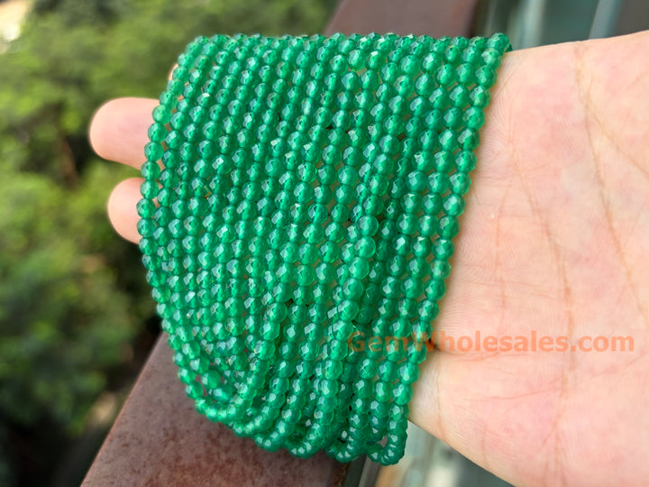 4mm green Agate Round faceted beads Gemstone, 15"