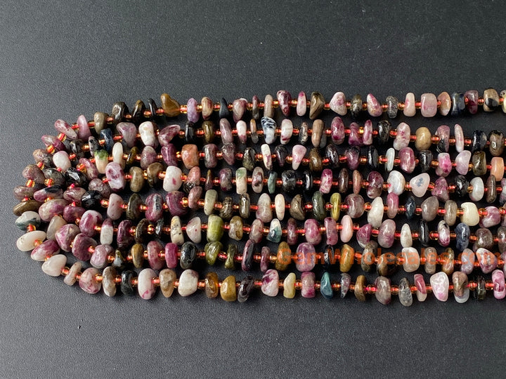 15.5" 8x10mm Natural multi color tourmaline nuggets chips beads