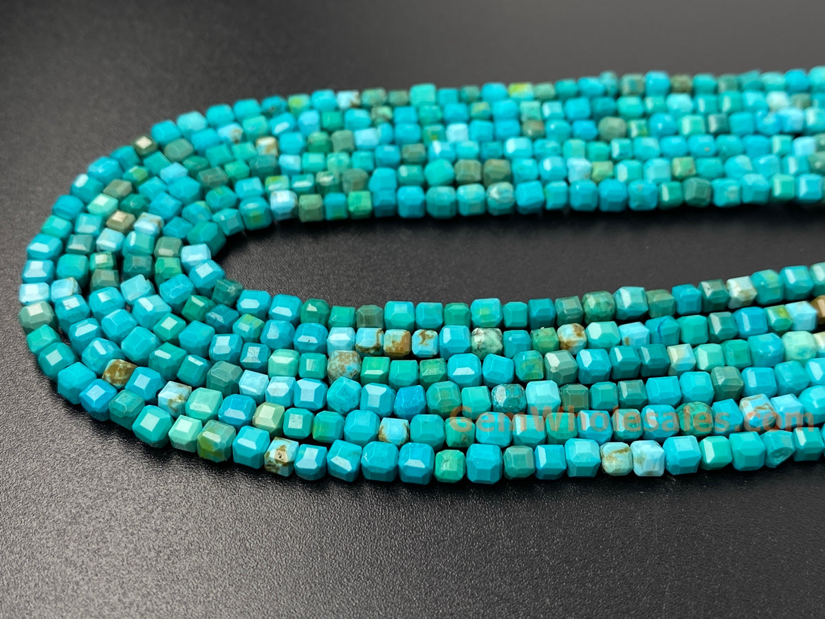 15.5" 3~4mm Mix blue green howlite stone micro faceted cube beads