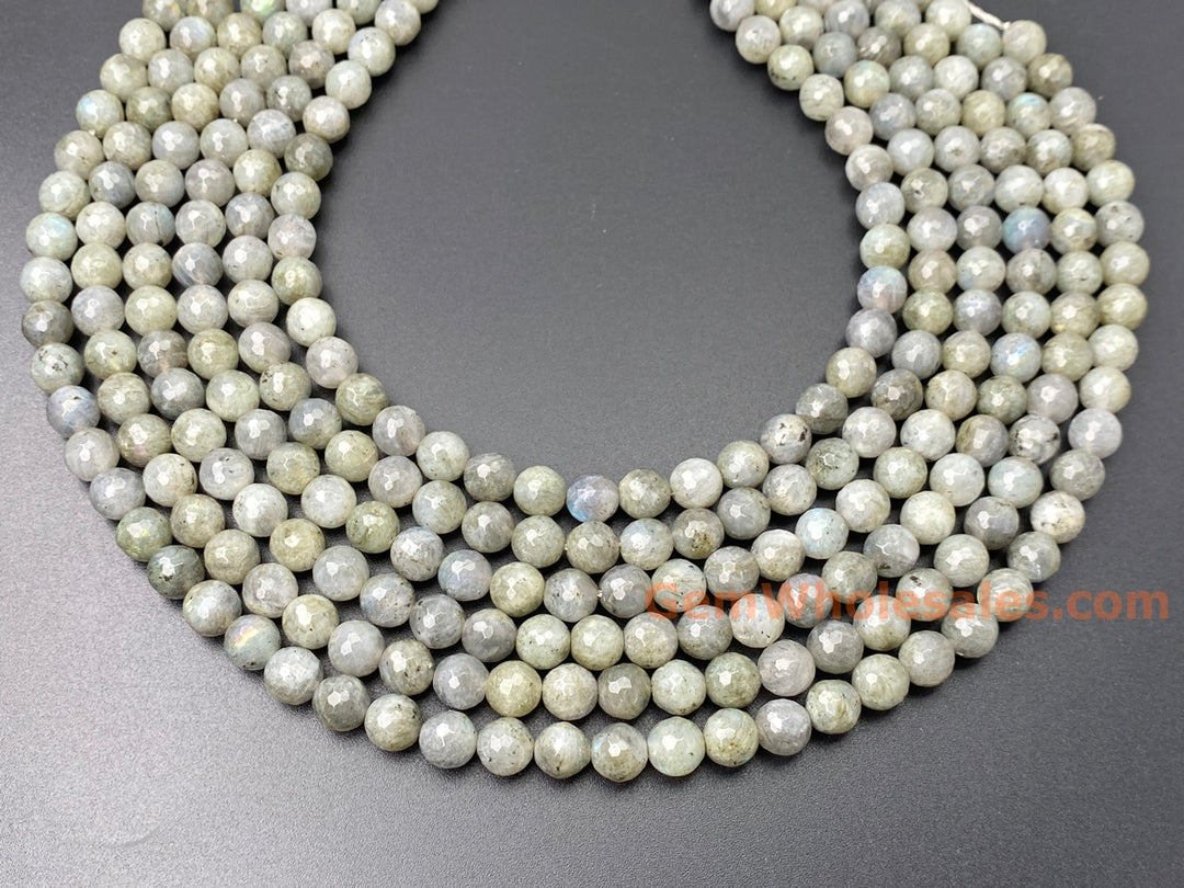 15.5" 8mm A Labradorite sharp round faceted beads,128 cutting
