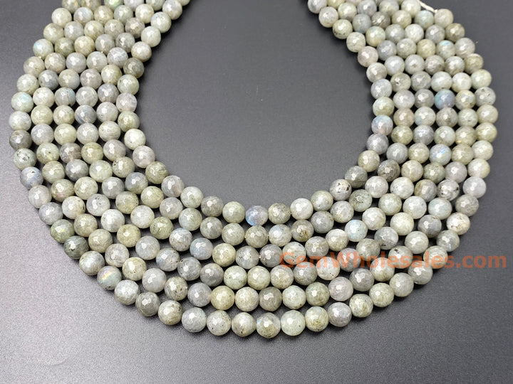 15.5" 8mm A Labradorite sharp round faceted beads,128 cutting