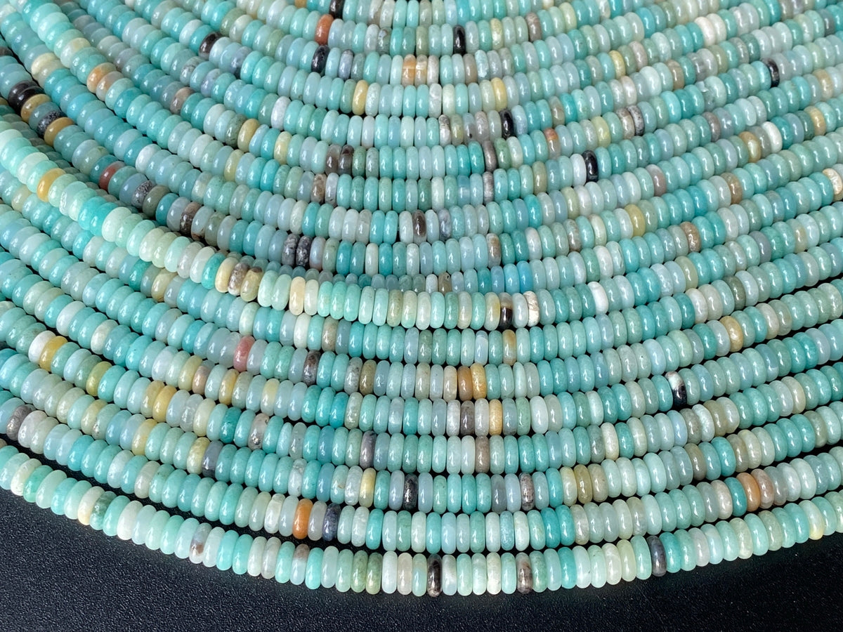 15.25" 2x6mm Natural Amazonite stone rondelle heishi spacer beads