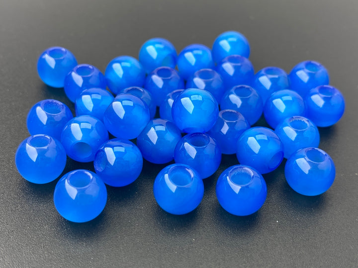 20PCS 8mm blue agate round beads, 3mm big hole