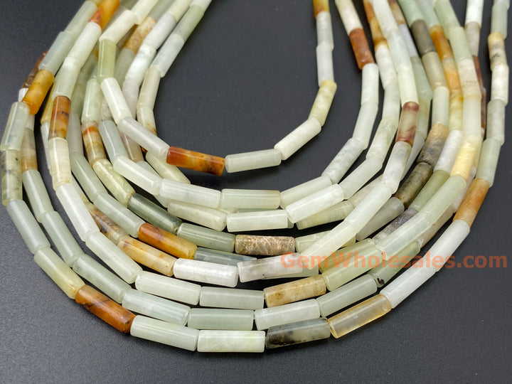 15.5" 4x13mm yellow flower jade Tube beads gemstone
