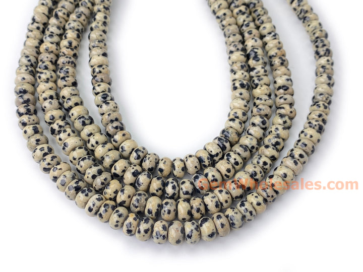 Perles rondelles/rondelles en jaspe dalmatien naturel 8 x 4 mm, 15,5"