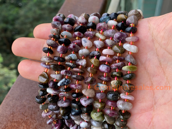 15.5" 8x10mm Natural multi color tourmaline nuggets chips beads