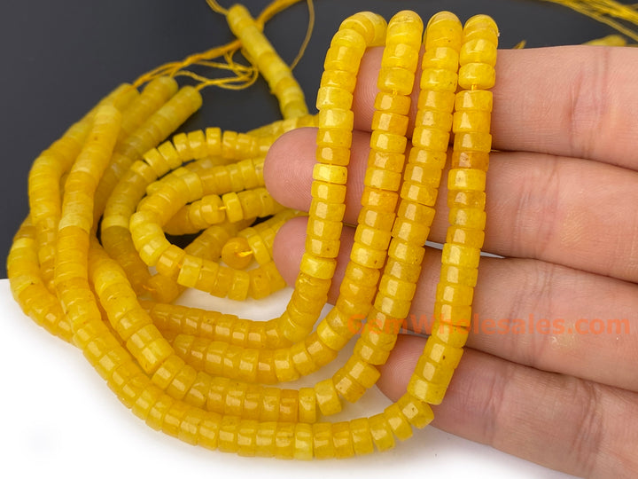 15.5" 3x6mm Dyed yellow jade Heishi disc beads