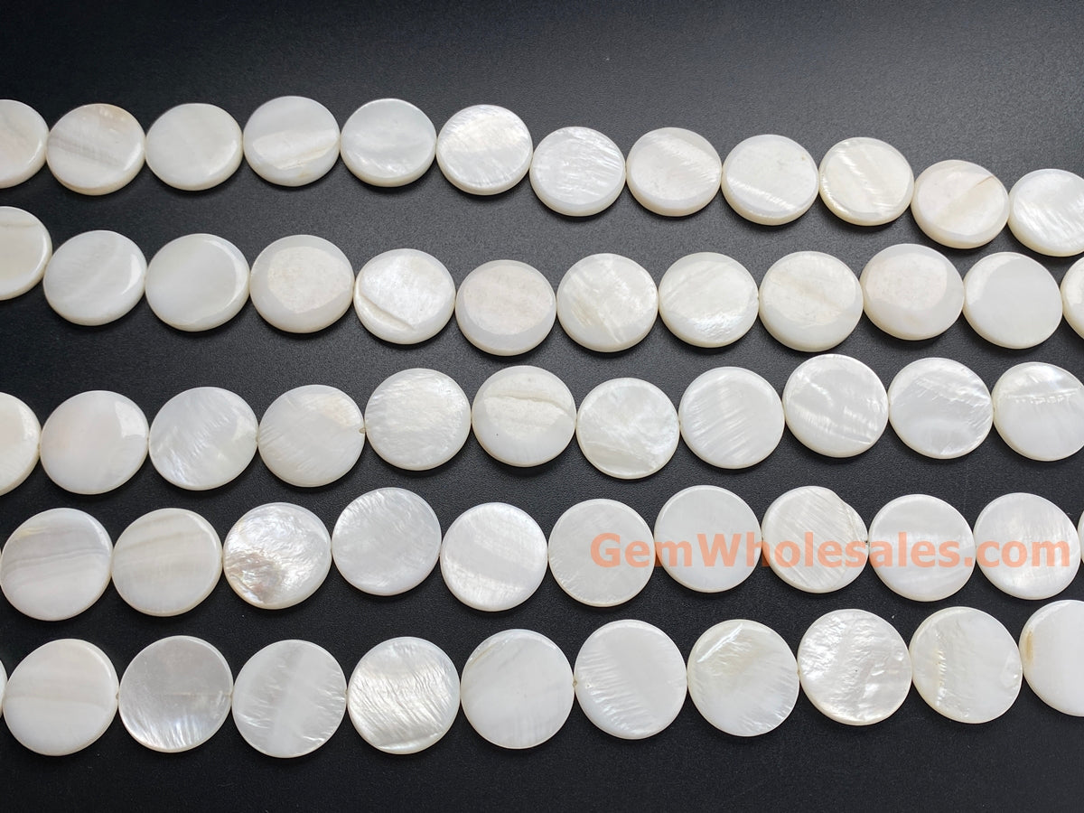 15.5" 20mm natural white shell round coin beads strands