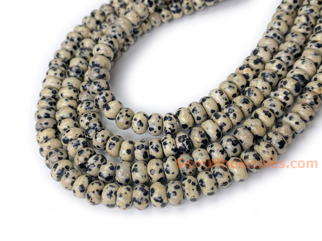 Perles rondelles/rondelles en jaspe dalmatien naturel 8 x 4 mm, 15,5"