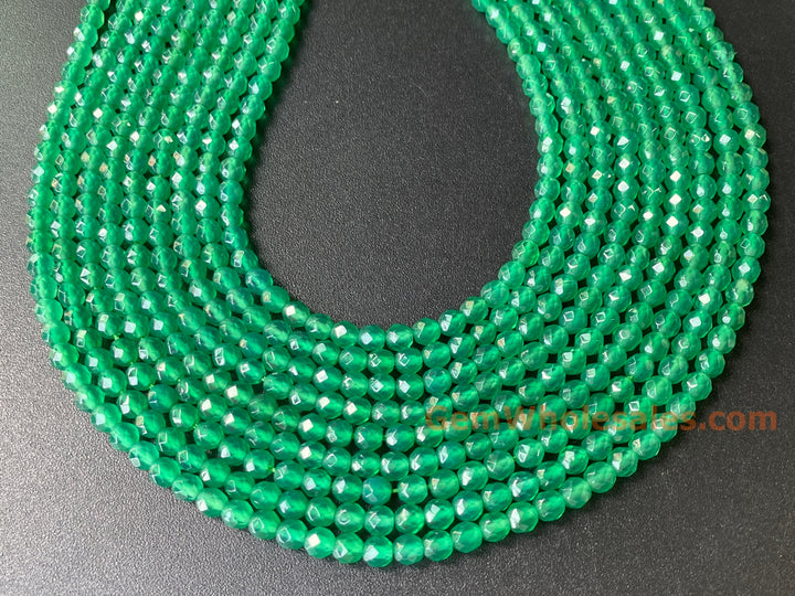 4mm green Agate Round faceted beads Gemstone, 15"