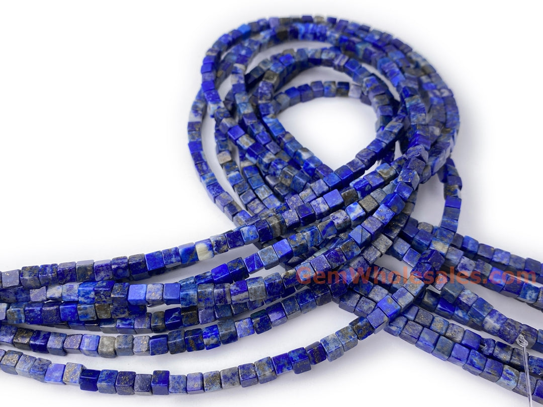 15.5" 4mm Genuine Natural Lapis lazuli stone cube beads