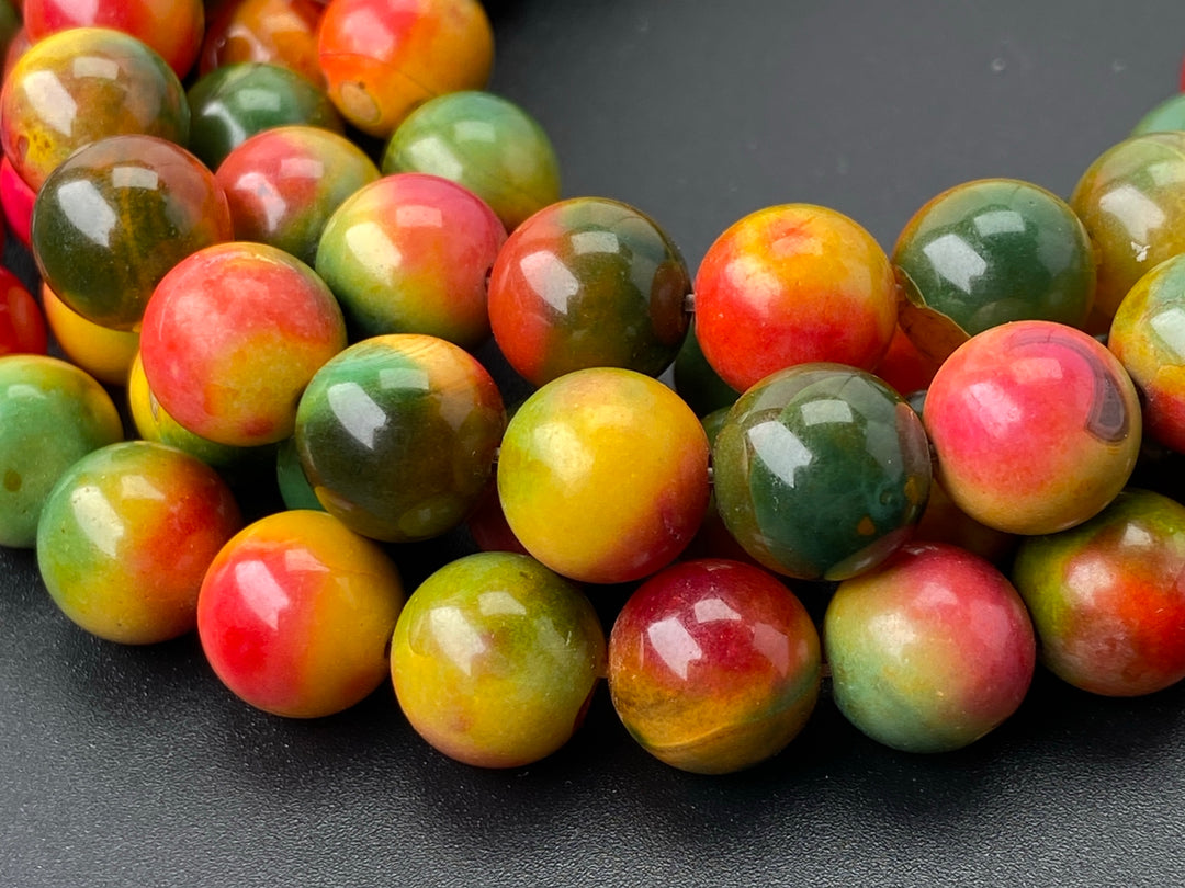 10mm red green Dream Fire agate multi color round beads, 15"