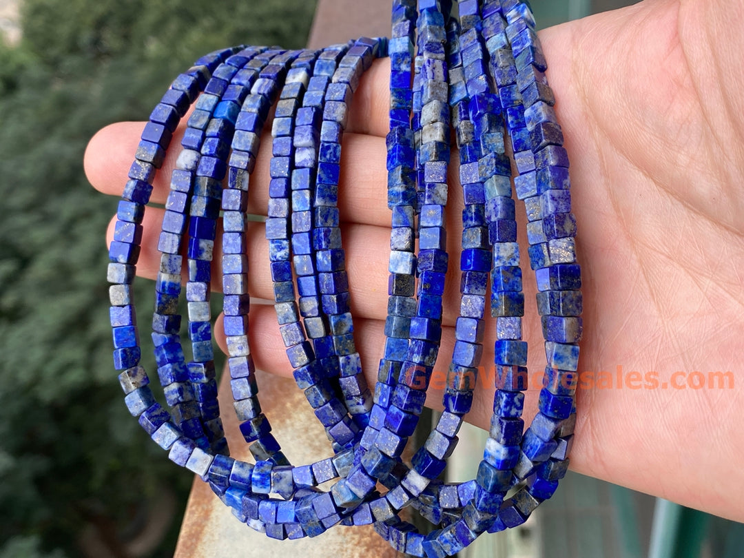 15.5" 4mm Genuine Natural Lapis lazuli stone cube beads