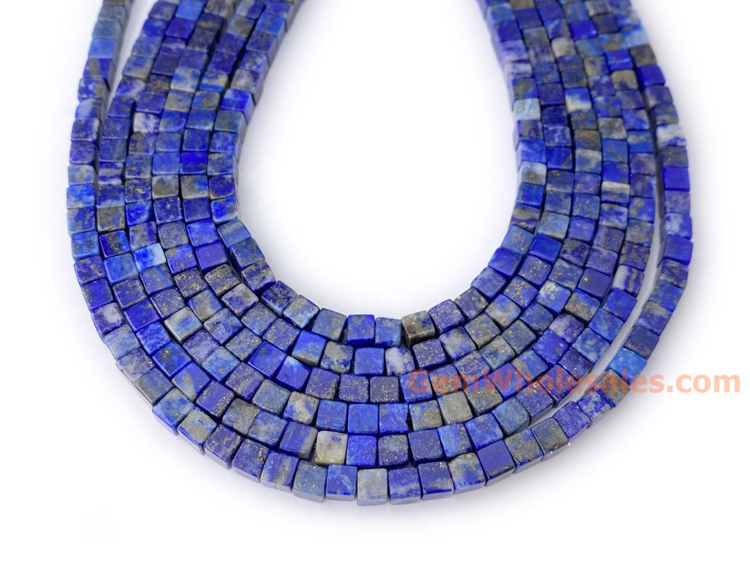 15.5" 4mm Genuine Natural Lapis lazuli stone cube beads