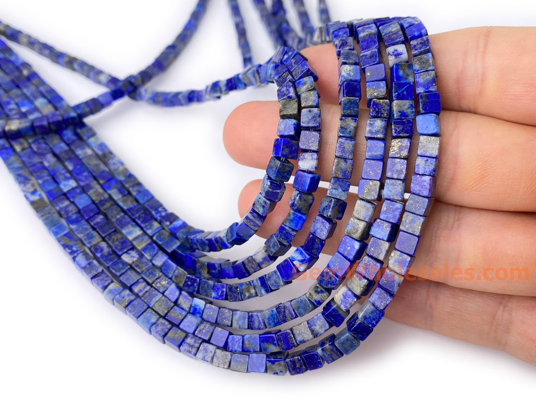 15.5" 4mm Genuine Natural Lapis lazuli stone cube beads