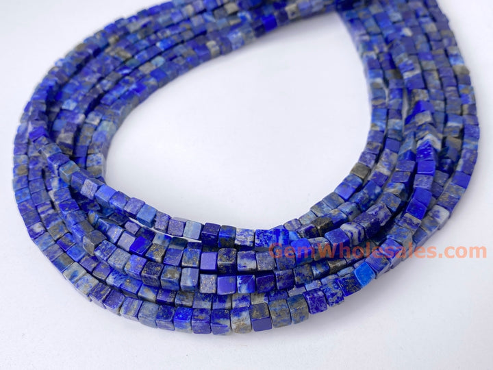 15.5" 4mm Genuine Natural Lapis lazuli stone cube beads