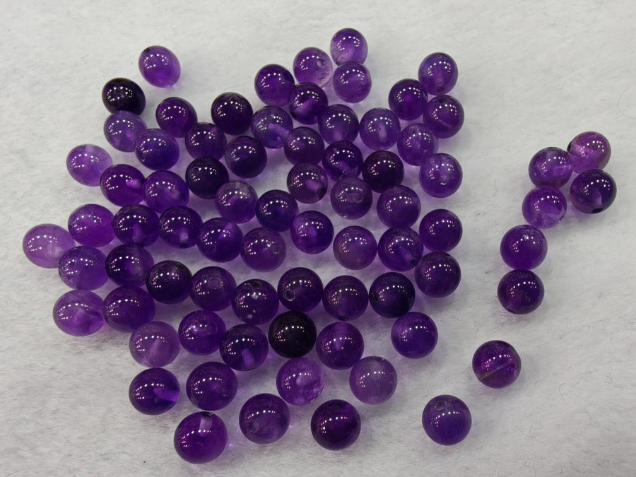6mm Natural amethyst half drilled round crystal beads 10pcs