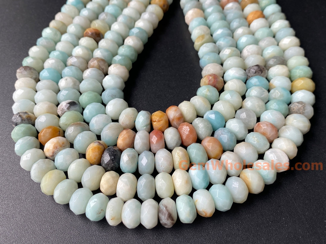 15" 6x10mm Natural amazonite stone rondelle faceted beads