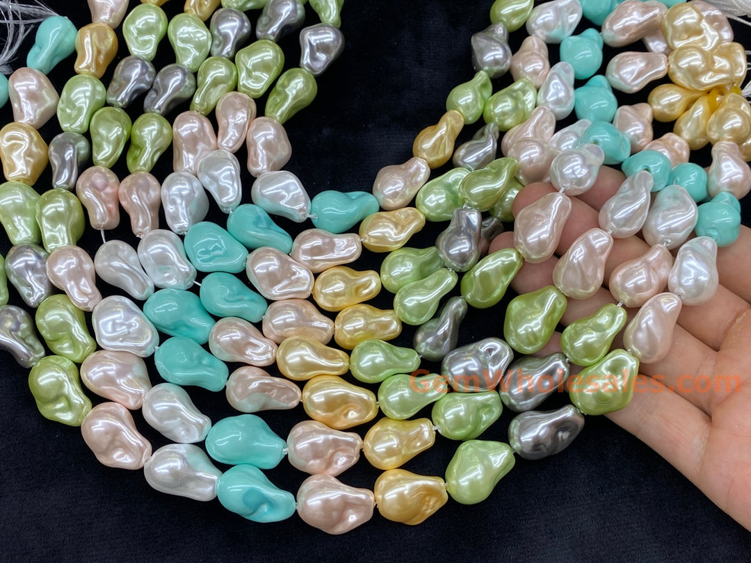 15" 15x20mm yellow blue green silver Imitation Baroque Pearl Beads