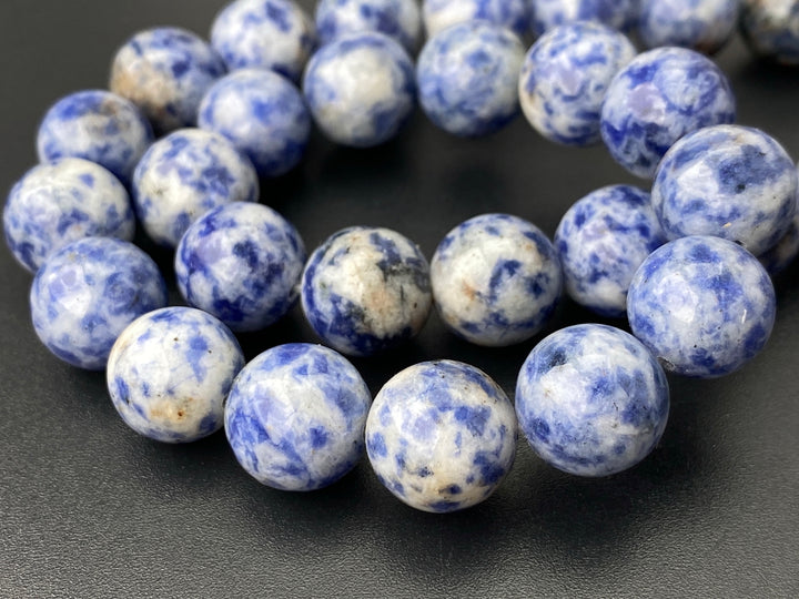 15.5" 12mm Natural blue spot stone round jewelry beads
