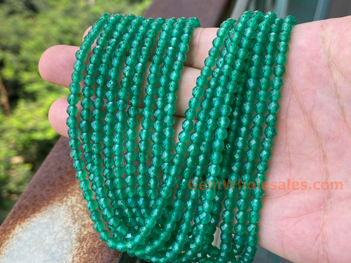 4mm green Agate Round faceted beads Gemstone, 15"