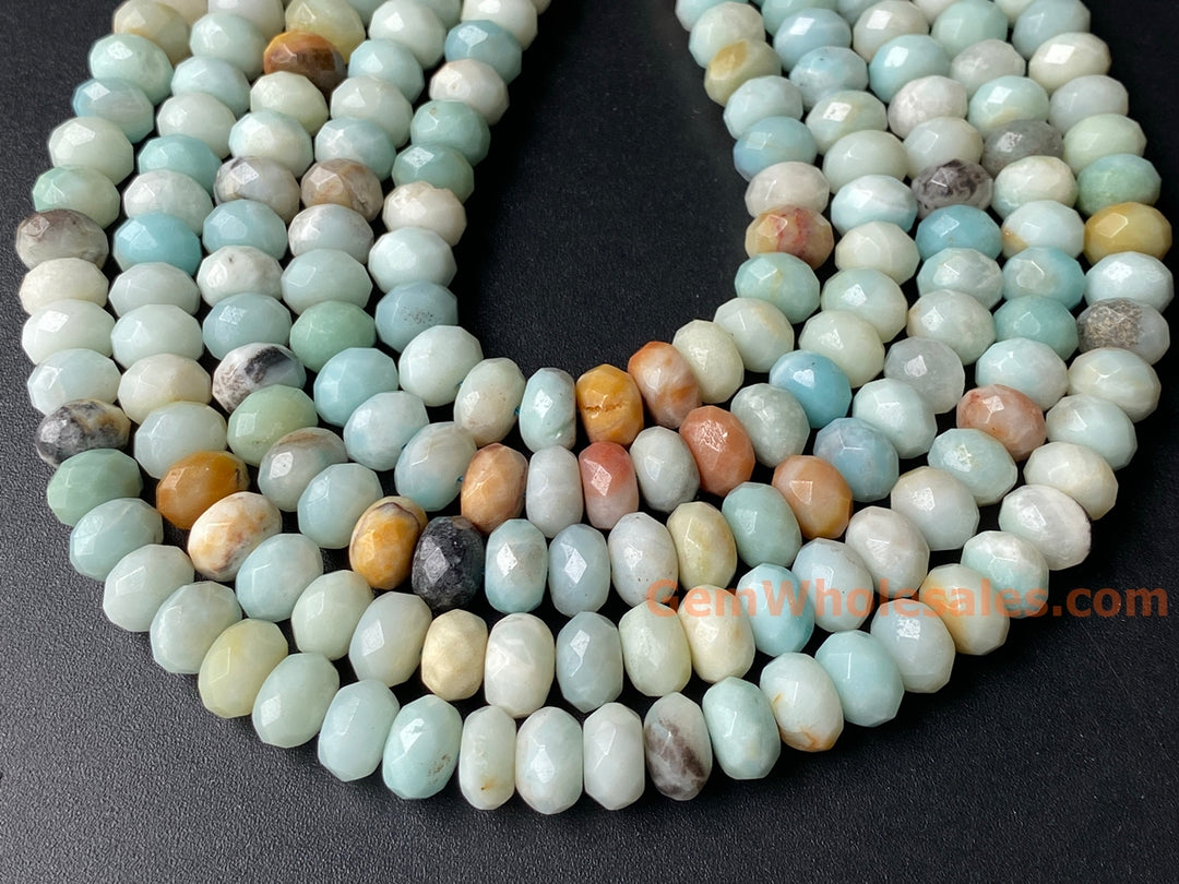 15" 6x10mm Natural amazonite stone rondelle faceted beads