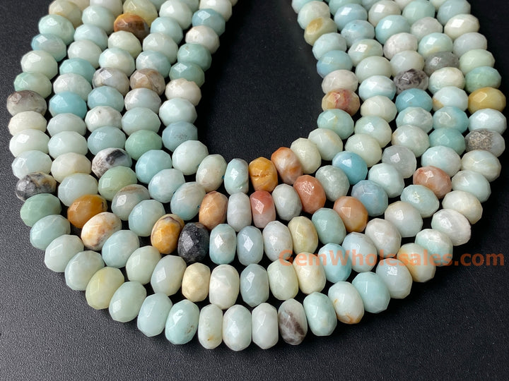 15" 6x10mm Natural amazonite stone rondelle faceted beads