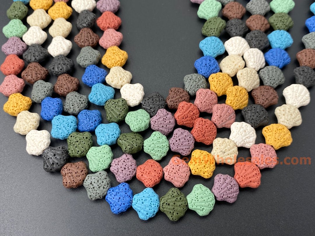 12x14mm yellow blue Green multi color Lava Rock Shell beads, 15.5"