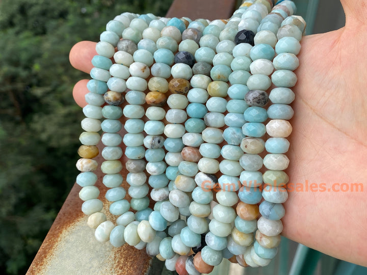15" 6x10mm Natural amazonite stone rondelle faceted beads