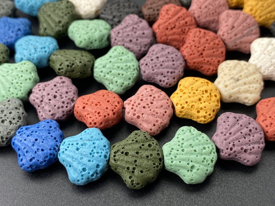 12x14mm yellow blue Green multi color Lava Rock Shell beads, 15.5"
