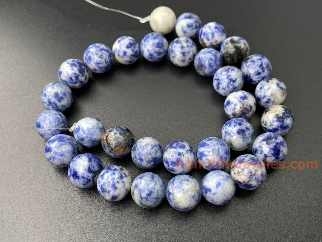 15.5" 12mm Natural blue spot stone round jewelry beads