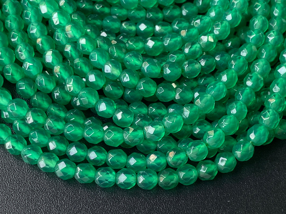 4mm green Agate Round faceted beads Gemstone, 15"