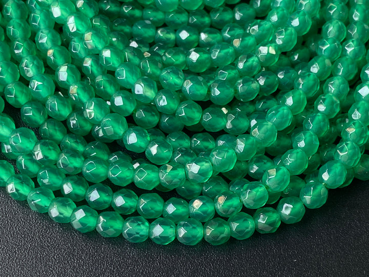 4mm green Agate Round faceted beads Gemstone, 15"