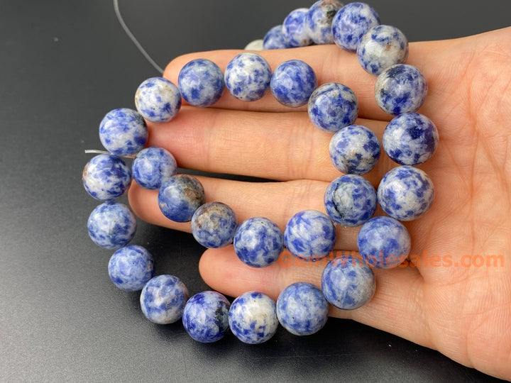 15.5" 12mm Natural blue spot stone round jewelry beads