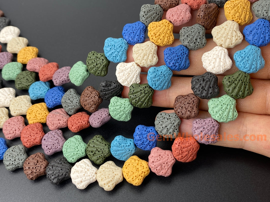 12x14mm yellow blue Green multi color Lava Rock Shell beads, 15.5"