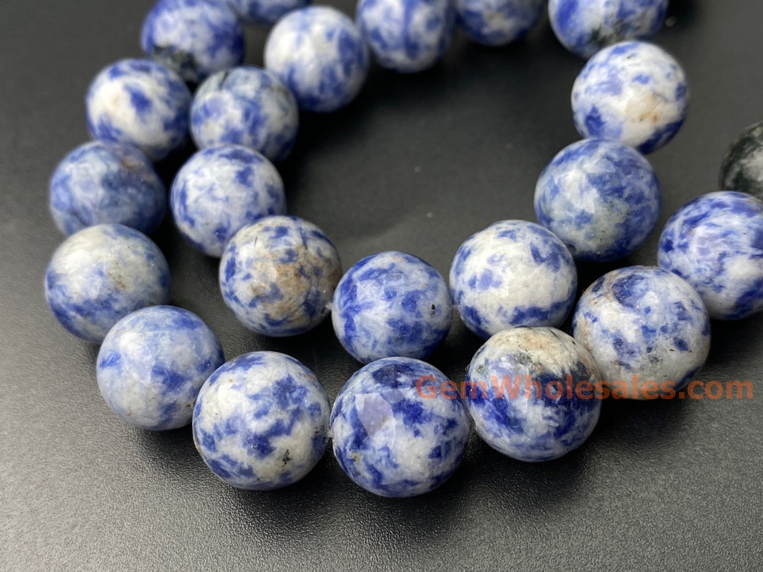 15.5" 12mm Natural blue spot stone round jewelry beads