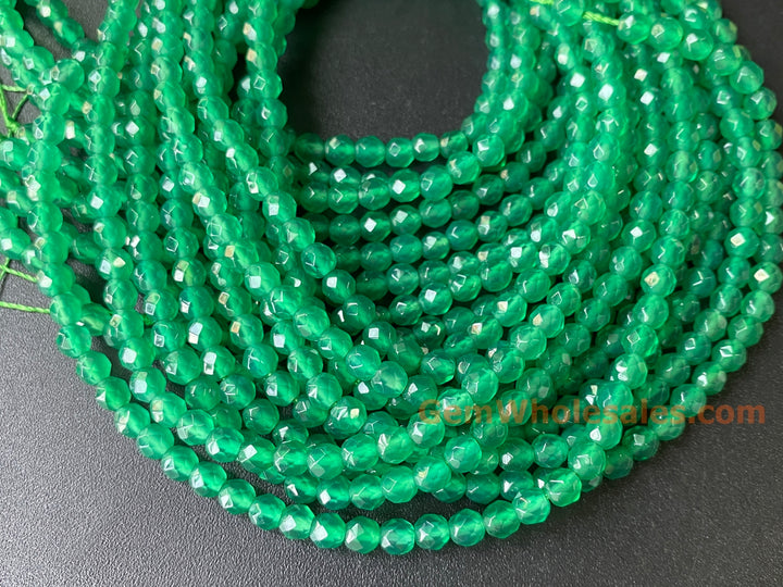 4mm green Agate Round faceted beads Gemstone, 15"