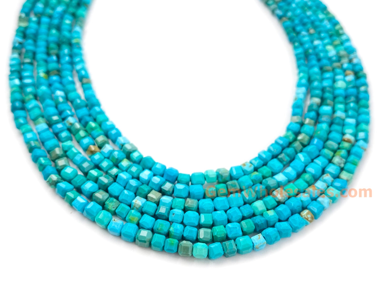 15.5" 3~4mm Mix blue green howlite stone micro faceted cube beads