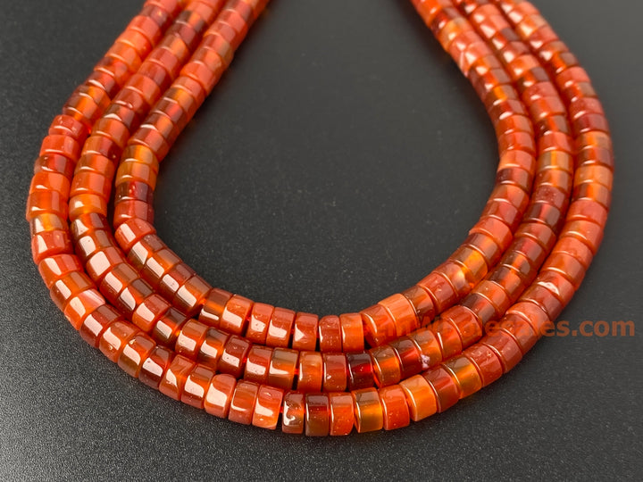 Perles Heishi en cornaline de 39,4 cm, 3 x 6 mm