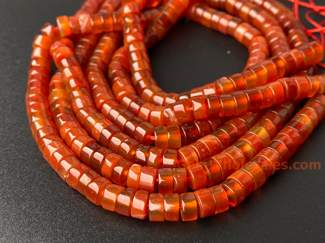 Perles Heishi en cornaline de 39,4 cm, 3 x 6 mm