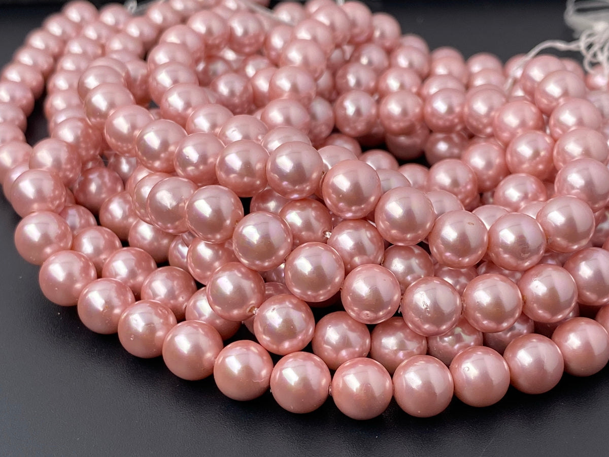 15.5" 8mm light purple pink Shell pearl round beads, shell core pearl