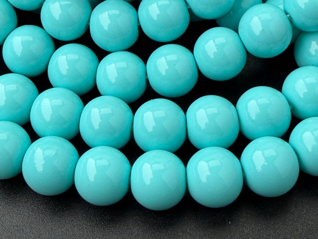 6mm/8mm/10mm light water blue Glass druk round beads, 15.5"
