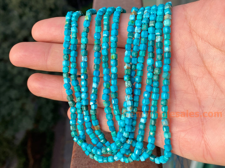 15.5" 3~4mm Mix blue green howlite stone micro faceted cube beads