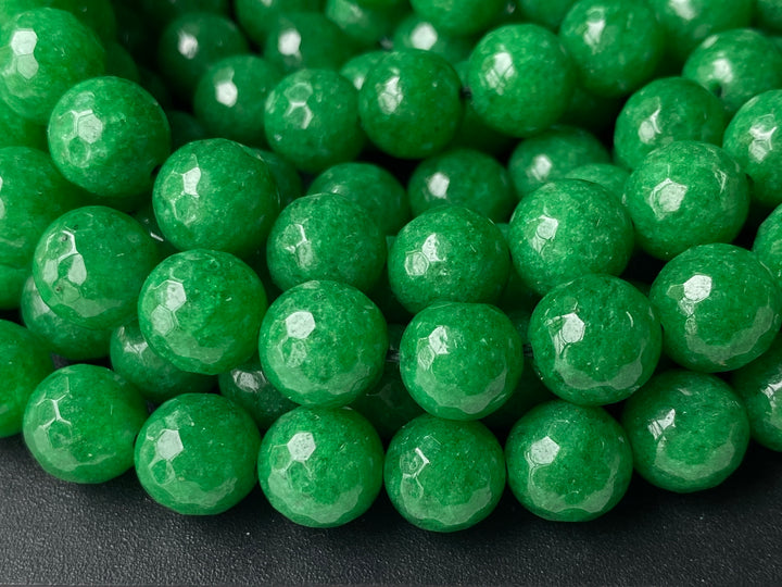 10mm green jade faceted beads