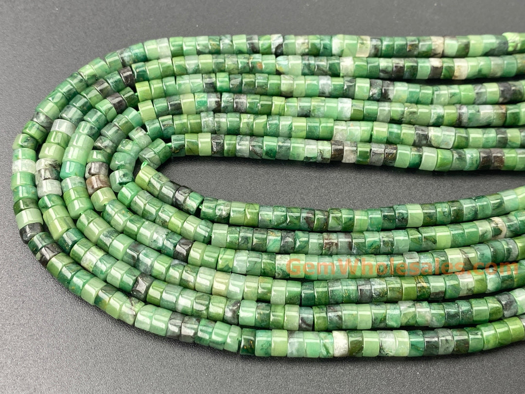 15" 2x4mm Natural African green jade Heishi jewelry beads