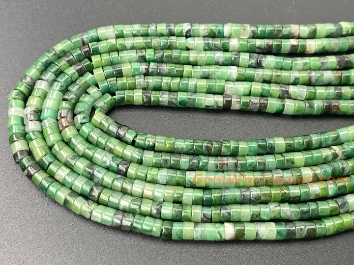 15" 2x4mm Natural African green jade Heishi jewelry beads