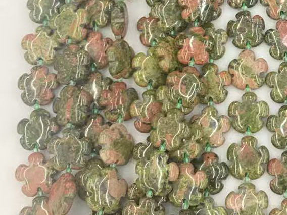 15.5" 15mm/20mm natural Unakite stone flower beads