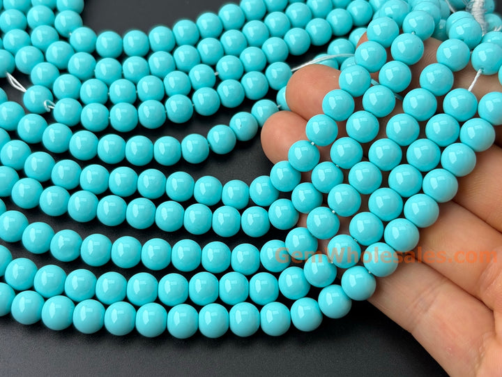 6mm/8mm/10mm light water blue Glass druk round beads, 15.5"