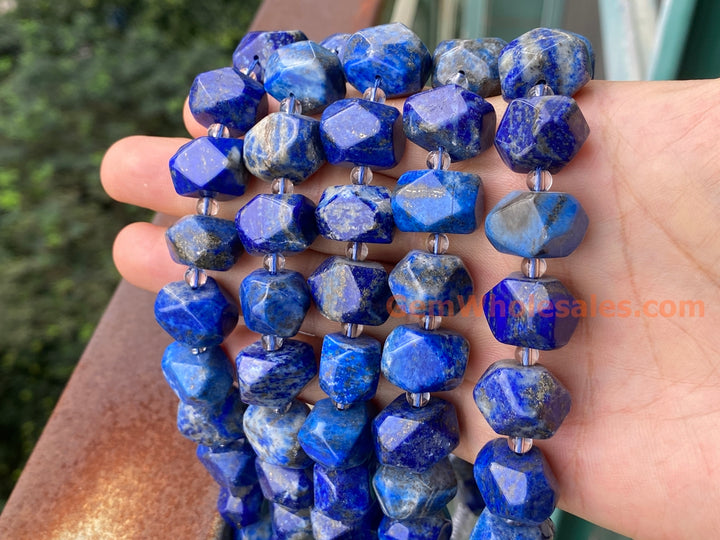 Perles pendentifs à facettes en lapis-lazuli naturel de 15,5 pouces (15 à 20 mm)